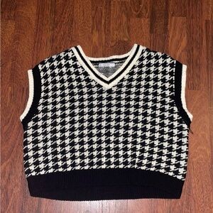 Black and White Houndstooth Sweater Vest